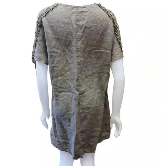 I Jeans 100% linen Olive Cold Shoulder Slip Mini Dress Size Small - Picture 4 of 10